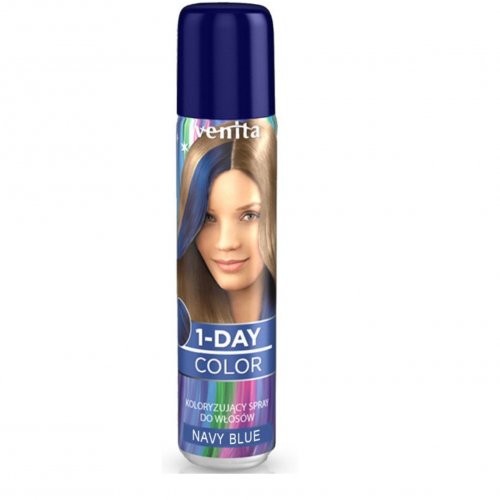 Spray de par nuantator, cu efect temporar, Fixativ Venita One Day Color, Albastru Marin, Navy Blue 5