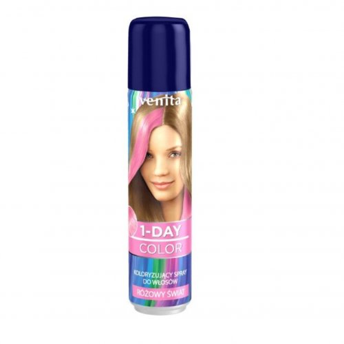 Spray de par nuantator, cu efect temporar, Fixativ Venita One Day Color, Roz, Pink World 8