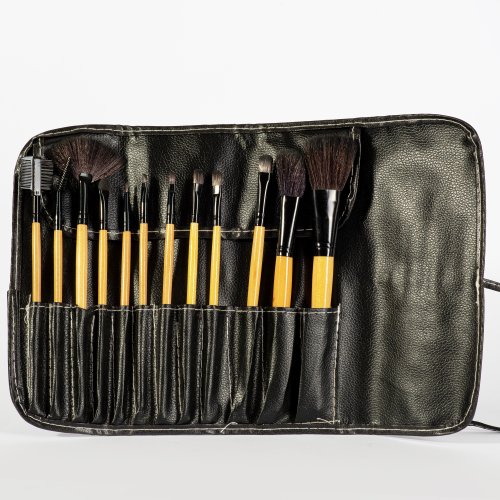 Pensule profesionale de machiaj, Set 12 bucati in suport de piele ecologica