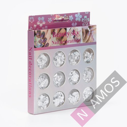 Foita Unghii Beauty Sky, Argintie, set 12 cutiute