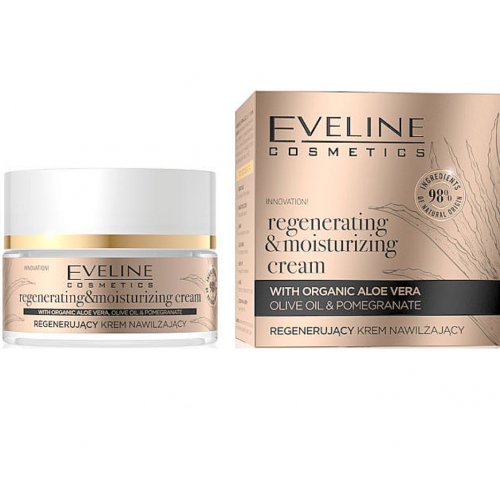 Cremă hidratantă pentru față Eveline Organic Gold Regenerating Moisturizing Cream, 50ml