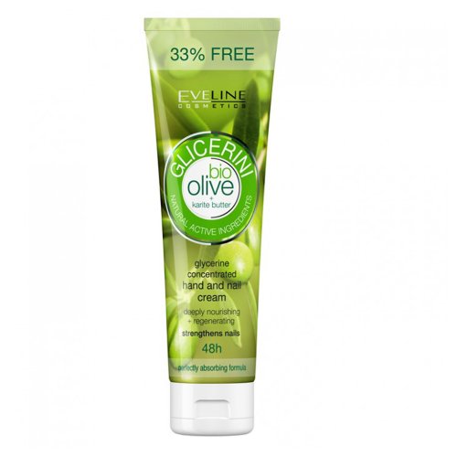 Cremă de mâni și unghii cu glicerină și extract de măsline Eveline Cosmetics Glicerini Bio, 100ml
