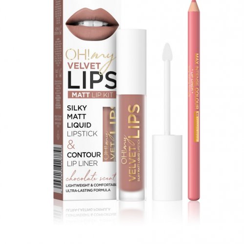 Eveline Cosmetics Set Oh! My Velvet Lips Ruj Lichid  Catifelat 4.5g si Creion de contur buze 1g, 11 Cookie Milkshake