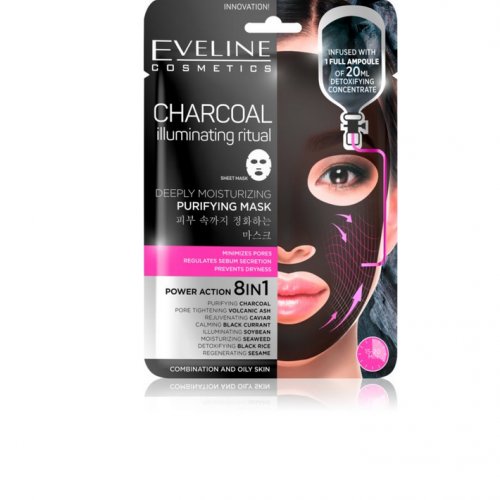 Masca de fata, Eveline Cosmetics Charcoal Illuminating Ritual mască de curățare și super-hidratare