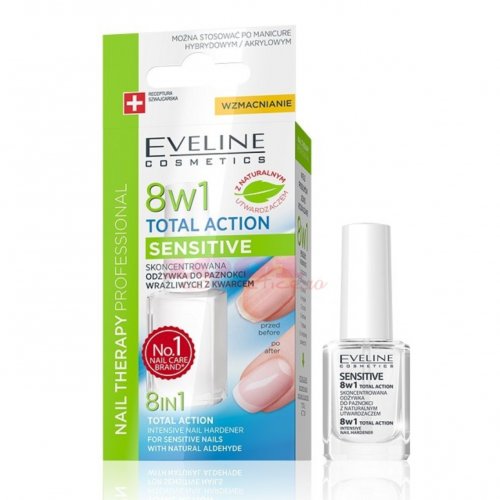 Tratament Profesional 8 in 1 Total Action Sensitive, Regenerare Instant si Intaritor Unghii,  12ml