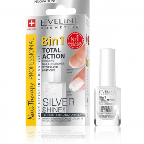 Întăritor pentru unghii 8 în 1 Eveline Cosmetics 8in1 Silver Shine Nail Therapy, 12 ml