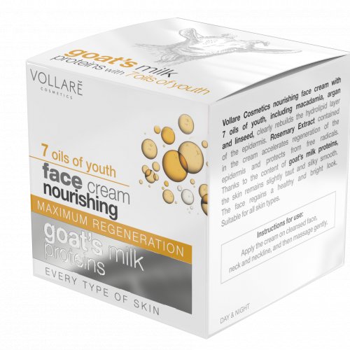 Crema de fata hidratanta cu proteina de lapte si 7 uleiuri, Nourishing Face Cream, Vollare Cosmetics, 50ml