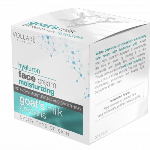 Crema de fata intens hidratanta cu proteina din lapte si acid hialuronic, Moisturizing Face Cream, 50ml, Vollare Cosmetics