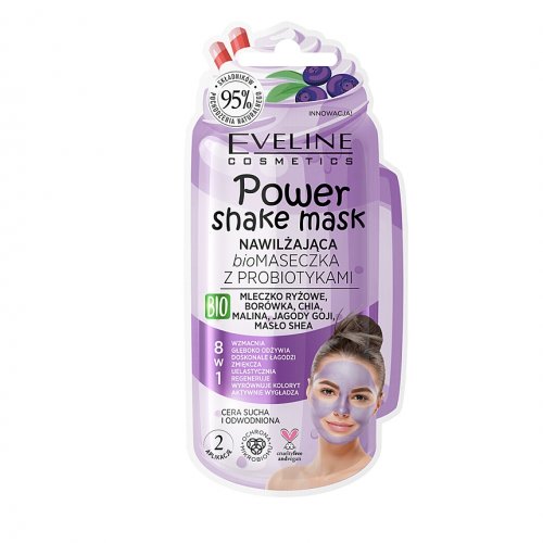Masca cu probiotice, Bio Rice Milk Blueberry, Power Shake Mask, Eveline Cosmetics