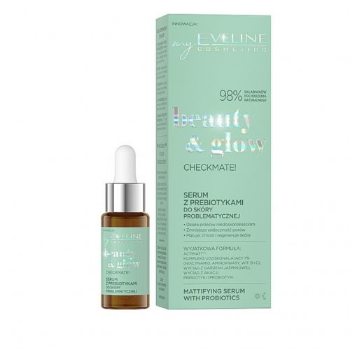 Ser matifiant cu probiotice, pentru ten cu probleme, Beauty and Glow, Checkmate, Eveline Cosmetics, 18ml