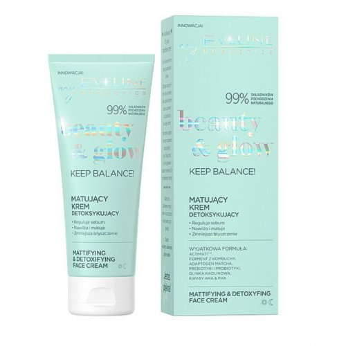 Crema de fata matifianta si detox, Keep Balance, Beauty and Glow, Eveline Cosmetics, 75ml