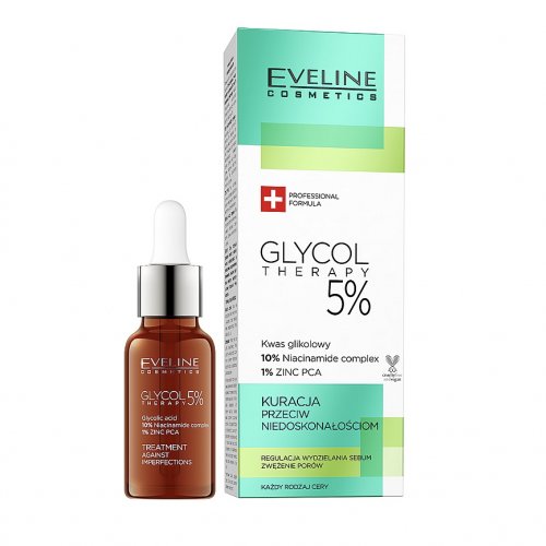 Ser tratament anti-imperfectiuni cu Niacinamide si Acid Glicolic, Glycol Therapy, 5%, Eveline Cosmetics, 18ml