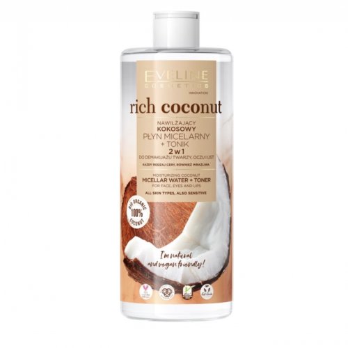 Apa micelara si toner, Rich Coconut, Eveline Cosmetics, 500ml