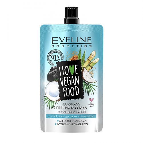 Scrub de corp vegan, cu ulei de cocos si zahar, Eveline Cosmetics, 75 ml