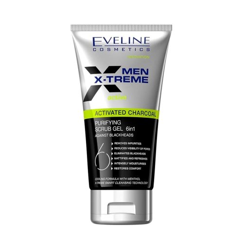 Scrub de curatare a fetei, pentru barbati, Men X-Treme Charcoal, Eveline Cosmetics, 150ml