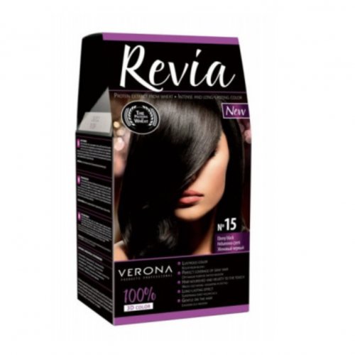 Vopsea de par, cu proteine, hidratanta, Revia, nr. 15 Saten Inchis,  Ebony Black